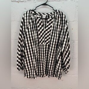 Chico's Poplin Tunic Gingham Black White Blouse Checkered Blouse Shirt Size XL